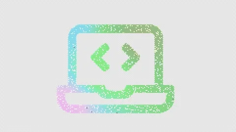 Icon laptop code is made up of LED square shapes that shimmer and flicker. There Stockbeeldmateriaal 293939620