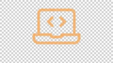 Icon laptop code is made of yellow grains of sand. Some grains of sand fall Stock Illustration