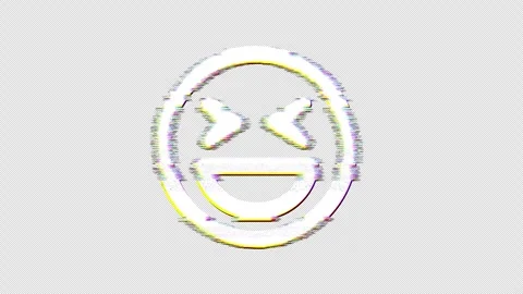 Icon laugh squint is distorted. Glitch. Noise, chromatic aberration, geometric Stock Footage 303623548