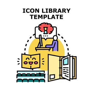 Icon library template concept developing digital assets Stock Illustration