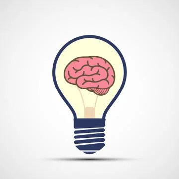 Icon light bulb with human brain inside. Stock Illustration