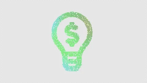 Icon lightbulb dollar is made up of LED square shapes that shimmer and flicker. Stock Footage 297846689
