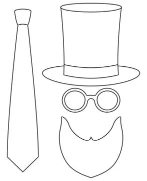 Icon line art poster man father dad day avatar element set tall hat glasses b Stock Illustration
