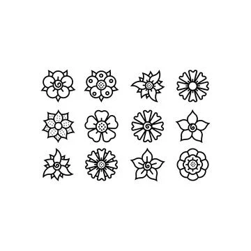 Icon line Set of floral elements Stock Illustration