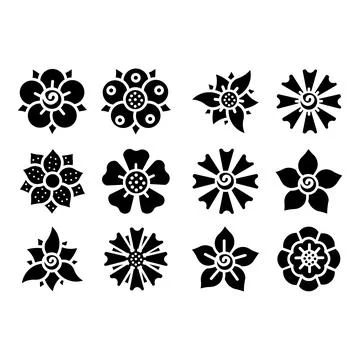 Icon line Set of floral elements Stock Illustration