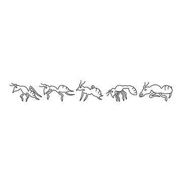 Icon line set Line of worker ants marching in search of food Stock Illustration