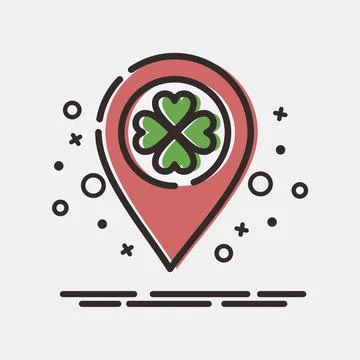 Icon location pin with clover. St. Patrick's Day celebration elements. Icon.. Stock Illustration