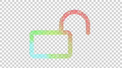 Icon lock open is made up of LED square shapes. There are bright diodes and Stock Illustration