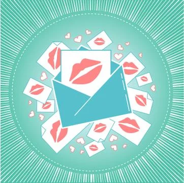 Icon  of love envelope with kisses. Stock Illustration