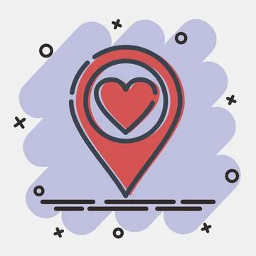 Icon love location. Valentine day celebration elements. Icons in comic styl.. Stock Illustration