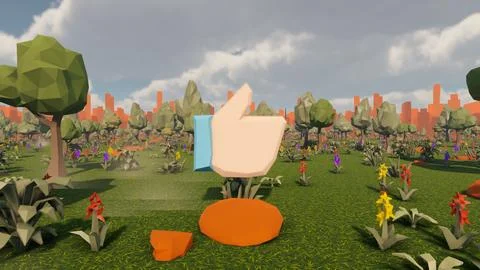 Like icon with low poly landscape 3d render Stock Illustration