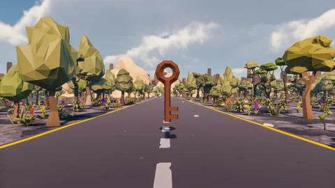 Icon with low poly landscape 3d render Stock Illustration
