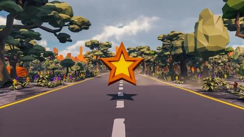 Icon with low poly landscape 3d render Stock Illustration