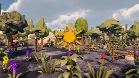 Icon with low poly landscape 3d render Stock Illustration