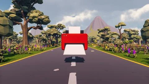 Icon with low poly landscape 3d render Stock Illustration