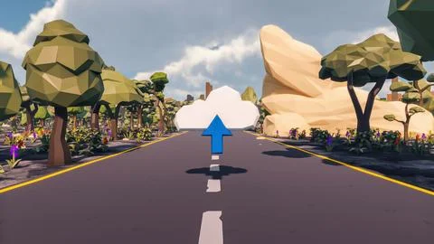 Icon with low poly landscape 3d render Stock Illustration