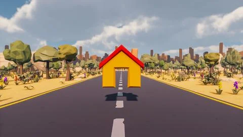 Icon with low poly landscape 3d render Stock Illustration