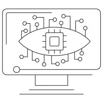Icon of machine vision with an eye-shaped element integrated with a microchip Stock-Illustration