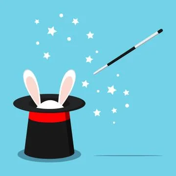 Icon of magic black hat with white rabbit bunny ears Stock Illustration