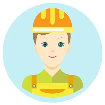 Icon man builder in a flat style. Vector image on a round colored background. Stock Illustration
