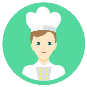 Icon man cook in a flat style. Vector image on a round colored background. El Stock Illustration