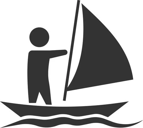 Icon of a man floating in a boat on the waves with sails. Stock Illustration