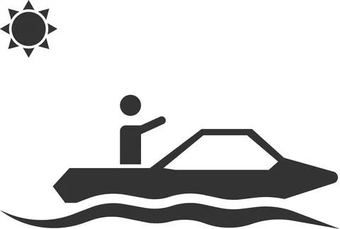 Icon of a man floating on the waves on a motor boat. Stock Illustration