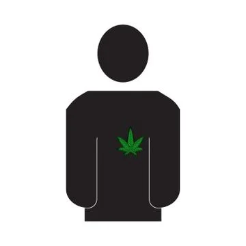 Icon of a man with a hemp leaf instead of a heart. Dependence on marijuana Illustrazione stock
