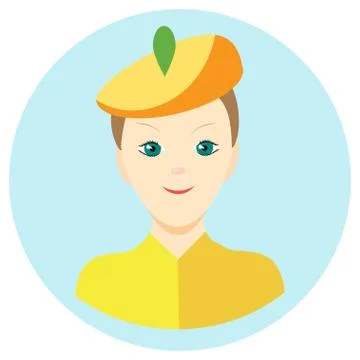 Icon man painter in a flat style. Vector image on a round colored background. Stock Illustration