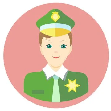 Icon man sheriff in a flat style. Vector image on a round colored background. Stock Illustration