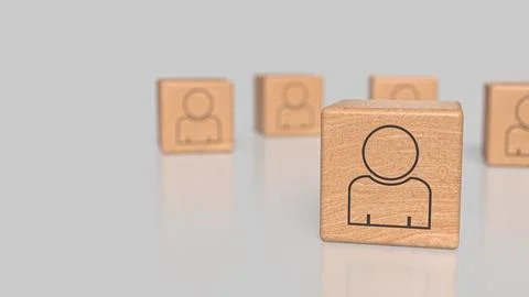 The Icon man on wood cube for Human Resources or Business concept 3d Renderin イラスト素材