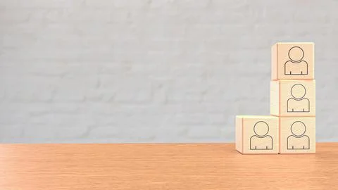 The Icon man on wood cube for Human Resources or Business concept 3d Renderin イラスト素材