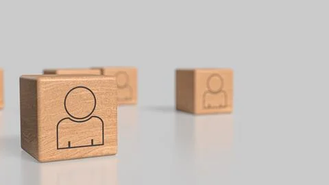 The Icon man on wood cube for Human Resources or Business concept 3d Renderin Stock Illustration