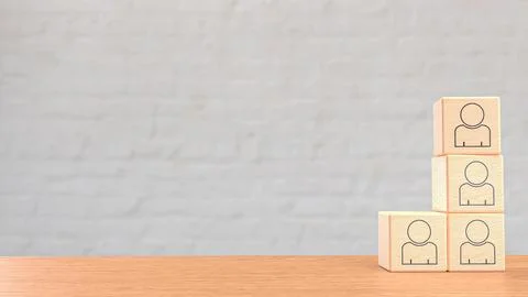 The Icon man on wood cube for Human Resources or Business concept 3d Renderin Stock Illustration