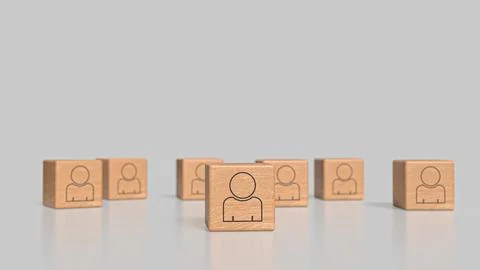 The Icon man on wood cube for Human Resources or Business concept 3d Renderin イラスト素材