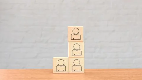 The Icon man on wood cube for Human Resources or Business concept 3d Renderin イラスト素材