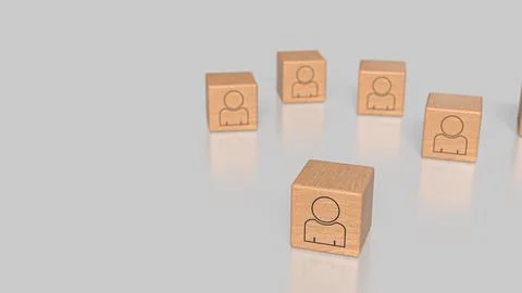 The Icon man on wood cube for Human Resources or Business concept 3d Renderin イラスト素材