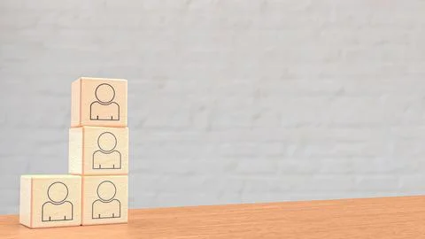 The Icon man on wood cube for Human Resources or Business concept 3d Renderin イラスト素材