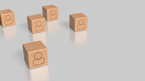 The Icon man on wood cube for Human Resources or Business concept 3d Renderin イラスト素材