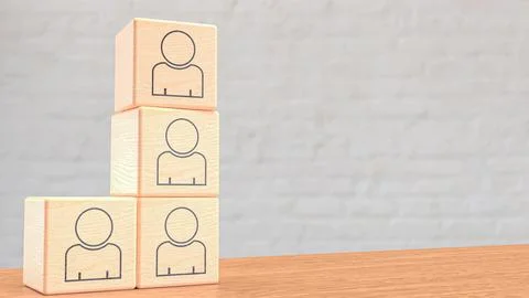 The Icon man on wood cube for Human Resources or Business concept 3d Renderin イラスト素材