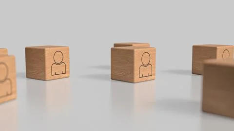 The Icon man on wood cube for Human Resources or Business concept 3d Renderin イラスト素材