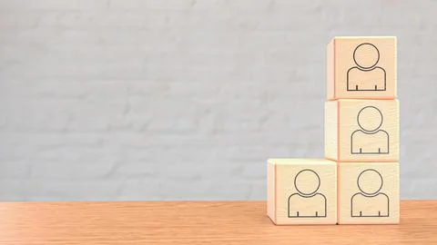 The Icon man on wood cube for Human Resources or Business concept 3d Renderin イラスト素材