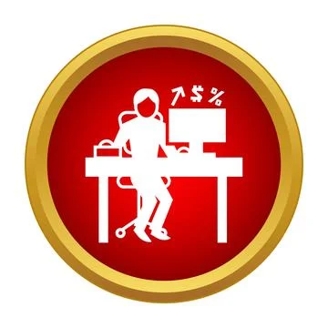 Icon of a man working on computer with financial symbols Stock Illustration