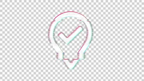 Icon map marker check is distorted. Glitch. Noise, chromatic aberration, Illustrazione stock