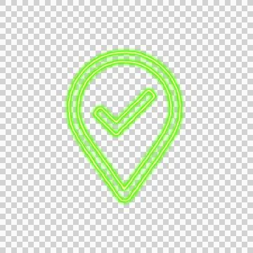 Icon map marker check from the flow of energy of green color. Shimmering neon Stockillustratie