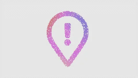 Icon map marker exclamation is made up of LED square shapes that shimmer and Stock Footage 298155321