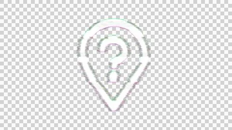 Icon map marker question is distorted. Glitch. Noise, chromatic aberration, Stock Illustration