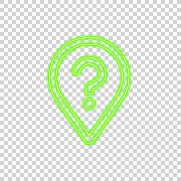 Icon map marker question from the flow of energy of green color. Shimmering neon Stockillustratie