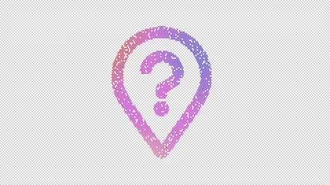 Icon map marker question is made up of LED square shapes that shimmer and Stock Footage 298155347