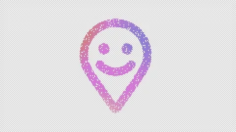Icon map marker smile is made up of LED square shapes that shimmer and flicker. Stock Footage 298155411